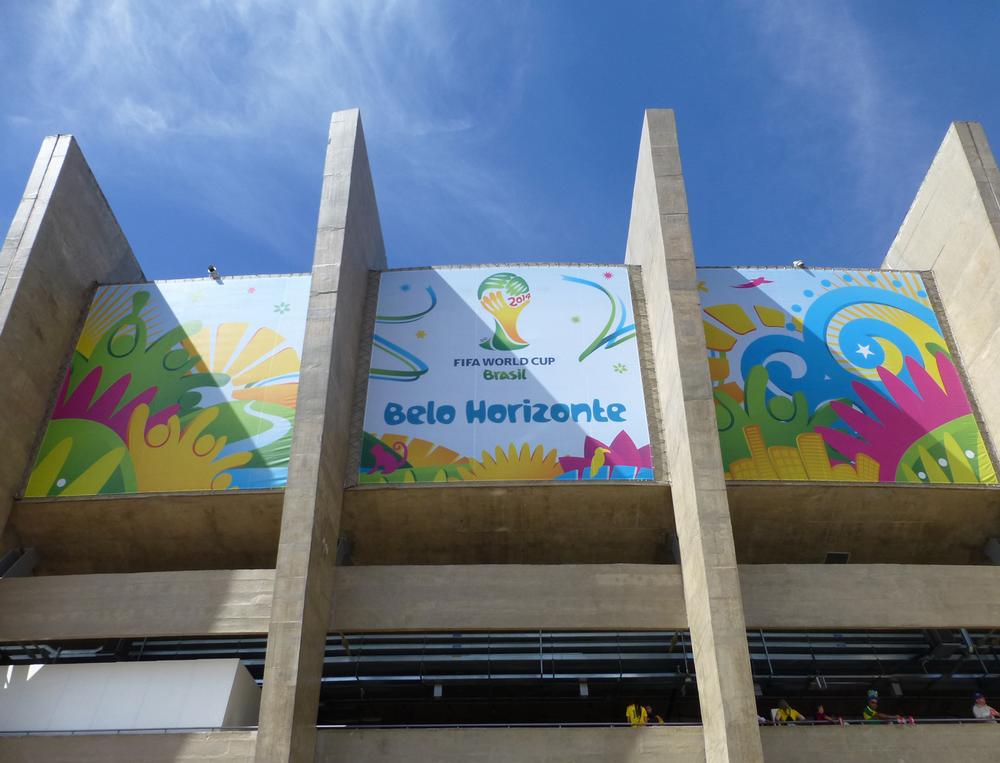The entrance to the Mineirão stadium – the familiar branding of the World Cup was omnipresent