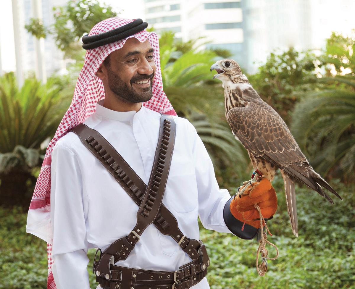 In keeping with the traditional Arabian theme, guests are greeted by a falconer in traditional garb with a bird of prey perched on his arm