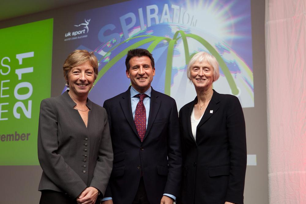 Left: Liz Nicholl, Lord Seb Coe and Baroness Campbell – chair of UK Sport and the Youth Sports Trust
