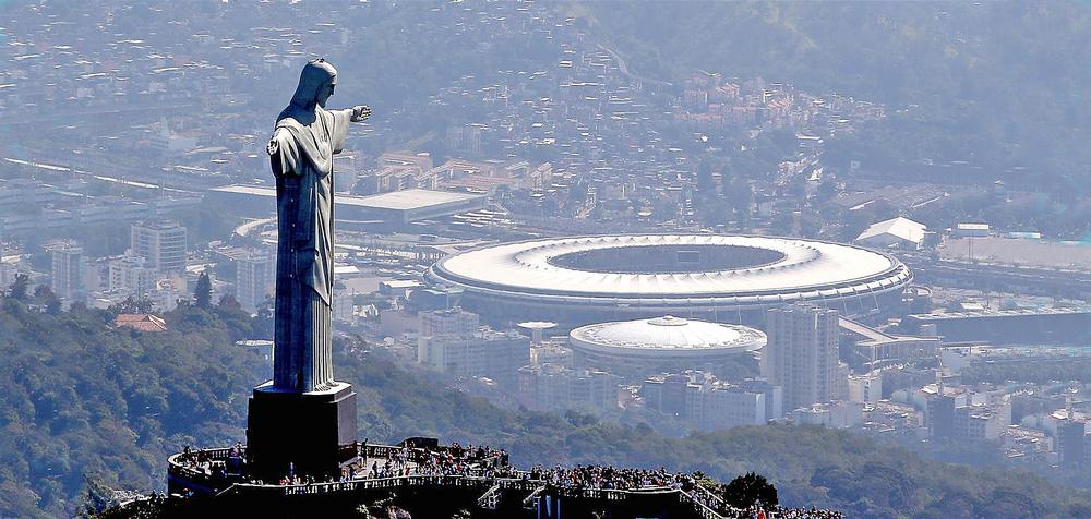 The iconic Maracana Stadium, watched over by Christ the Redeemer