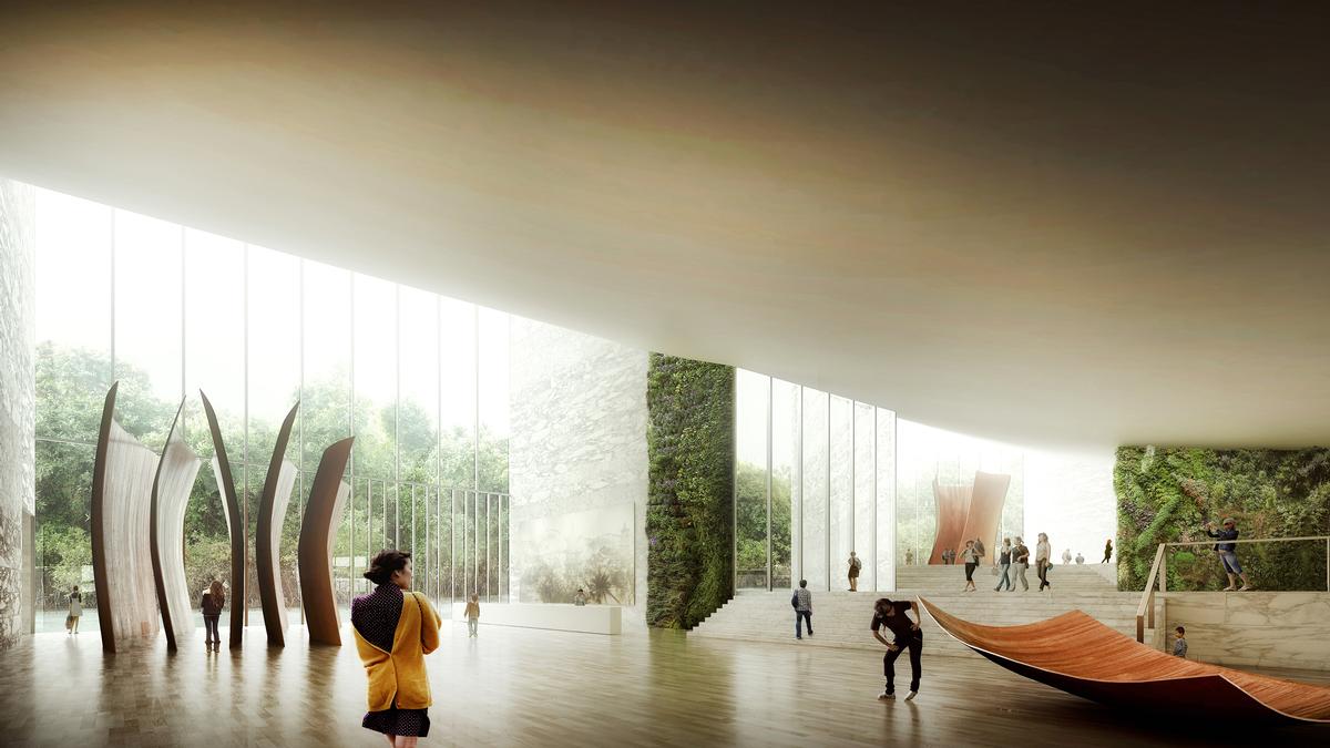 The pavilion will include an art gallery with a dramatic view of the landscape outside / Luxigon The pavilion will include an art gallery with a dramatic view of the landscape outside / Luxigon