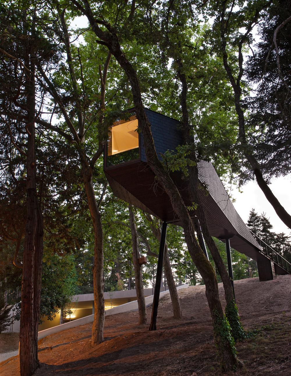 The Tree Houses are clad in slate and wood, helping them to blend into their surroundings
