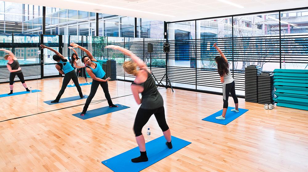 A new dance studio was created between the swimming pool and the sports hall