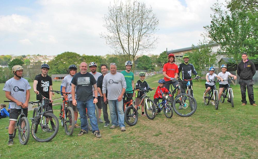 The Angel Trails team with staff and students at the launch of St Petrocs School pump track