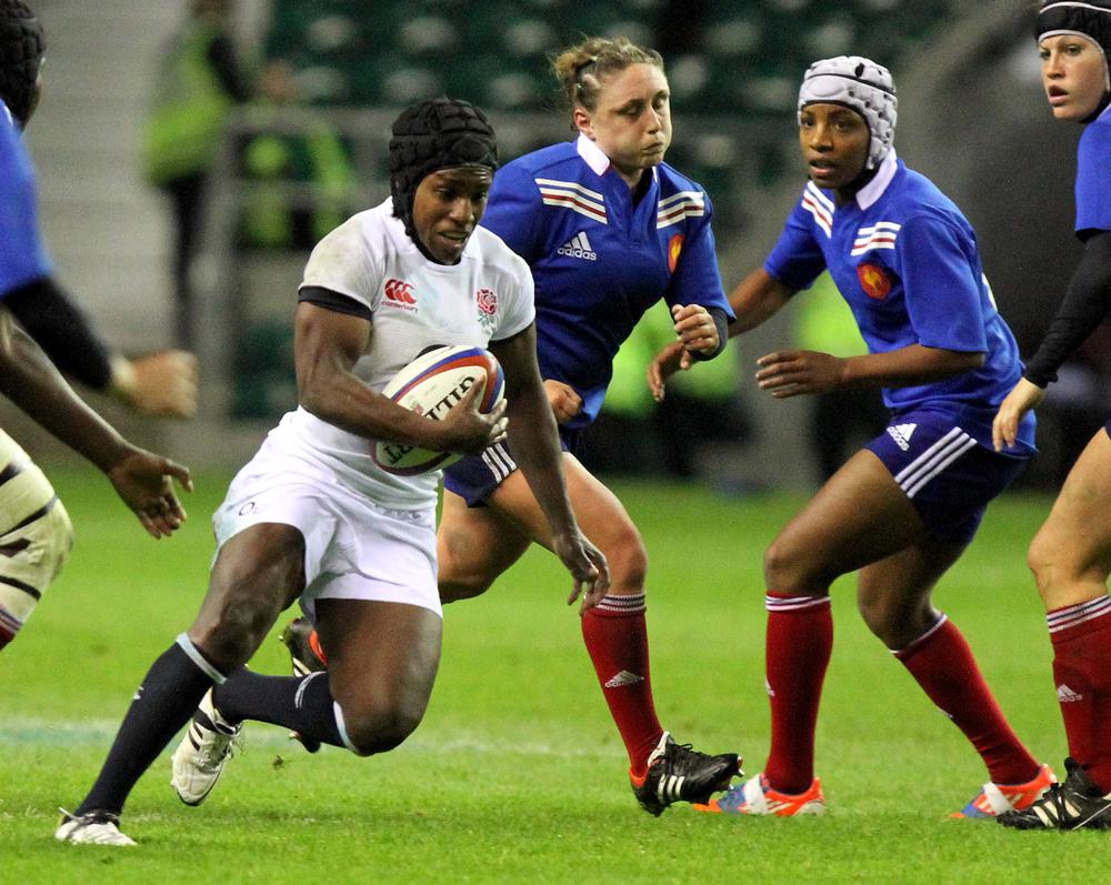 Alphonsi in her playing days – which culminated in England winning the World Cup in 2014