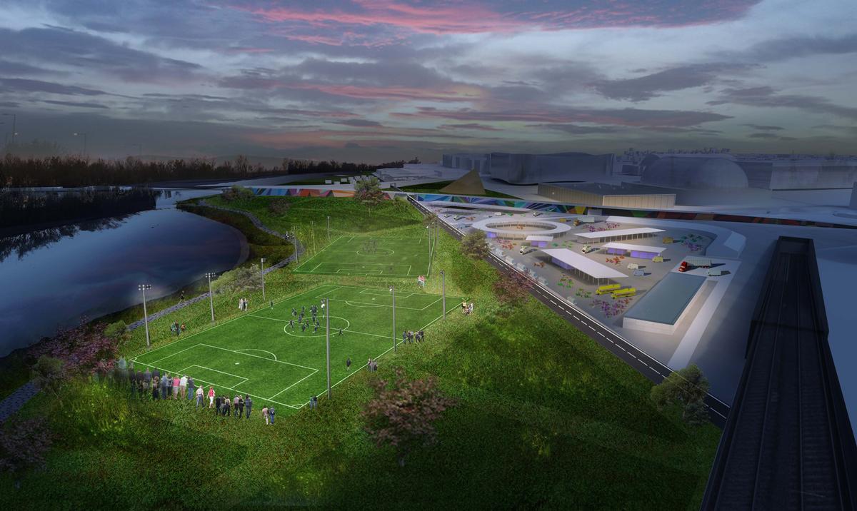 The Stitch masterplan includes local football pitches / OMA 