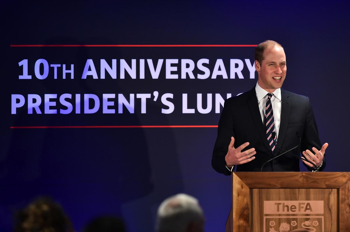 The Duke of Cambridge delivered a speech to celebrate his 10-year anniversary as FA president / Press Association