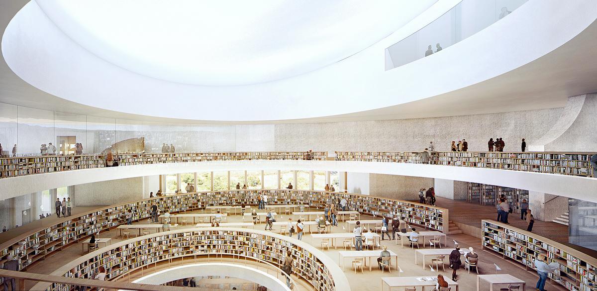 Books and reading rooms will be set around a large central void / Herzog & de Meuron