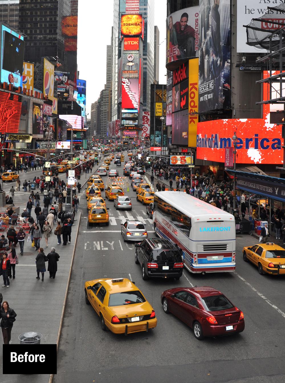 Times Square in New York City has been pedestrianised and now attracts café seating, concerts and even yoga classes