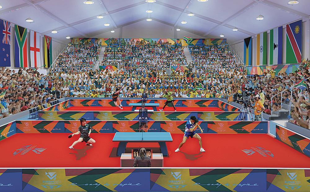 A render of the table tennis facilities for the 2022 Commonwealth Games, Durban