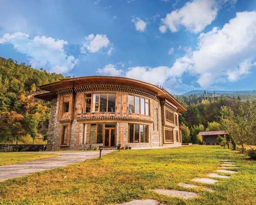 Located just outside Bhutan’s capital of Thimphu and perched on the bank of 
the Wangchu River, the Terma Linca Resort and Spa showcases local architecture and Bhutanese charm