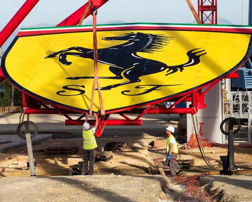 The 12-metre-high (40ft) shield, which now sits near the top of the 112-metre-high (367.5ft) yet-to-be-named rollercoaster by Intamin / Portaventura