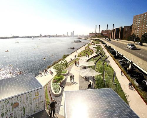 Elevated embankments, pop-up sea walls deployed during storms and salt-resistant vegetation will all be used to make the area more resilient to future flood events / BIG/the City of New York