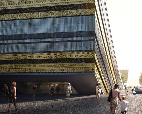 The pattern on the facade references the artefacts housed within the museum / Museum of Ethnography/Axion Visual