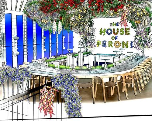 The design of the House of Peroni is inspired by the warmth and vibrancy of Italian family gatherings and the beauty of the Italian natural landscape / House of Peroni