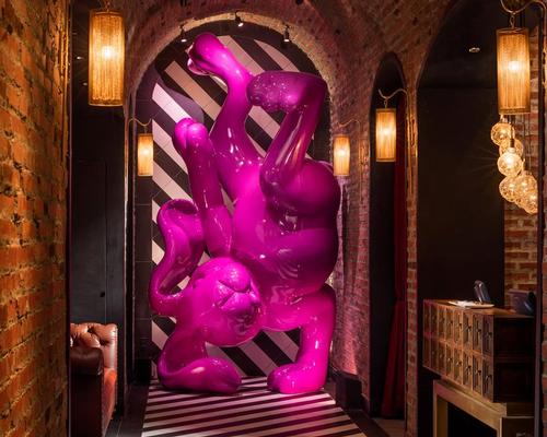 A 11ft pink breakdancing bunny designed by David Rockwell welcomes guests / Vandal 