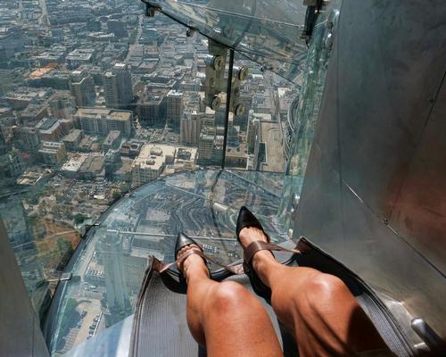 The 45ft long Skyslide links the 70th and 69th floors of LA's Bank Tower / Richard Vogel/PA Images