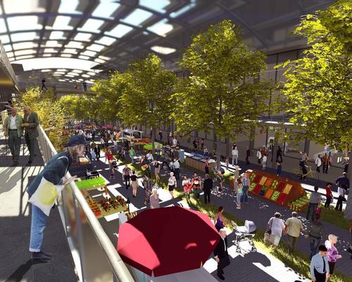 A covered Exhbition Street will provide space for markets, concerts and interactive events / Swisatec