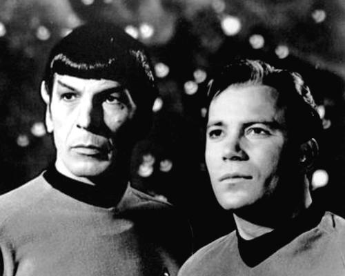 Actors Leonard Nimoy, left, and William Shatner in <i>Star Trek</i> in 1968