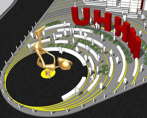 The design features an amphitheater centered around a sculpture / Image via Curbed