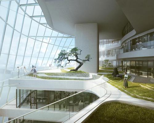 Indoor gardens will be located throughout the building, with those in the atrium open to the public / MAD Architects