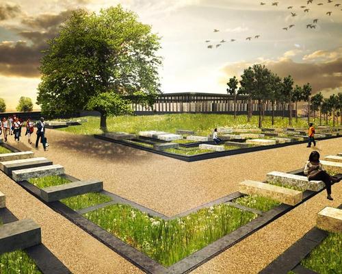 The simple, classical structure will contain the names of over 4,000 lynching victims engraved on concrete columns representing each county in the US where racial terror lynchings took place / Equal Justice Initiative