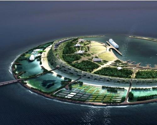 Called South Sea Pearl Artificial Island, the crescent-shaped area of land is connected to the mainland by a bridge
