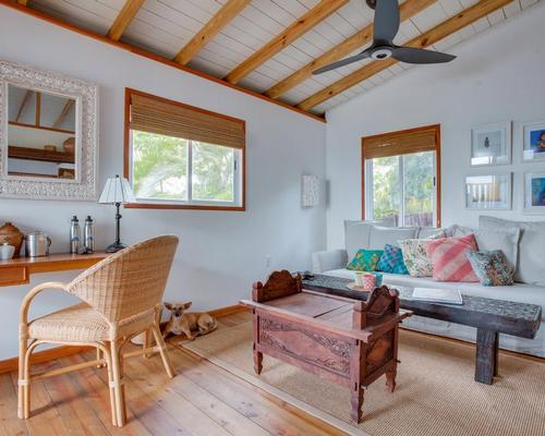 The new structure has been built in a rustic style, with 'airy fabrics, open space, seaside-inspired colours, beachy accents, sturdy woods to withstand sandy feet and salty air, and tones to reflect the sea and sky' / The Family Coppola