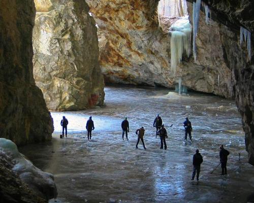 In winter the site freezes over and becomes a giant ice rink