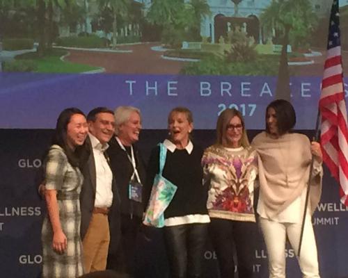 Susie Ellis, centre, celebrates with representatives from The Breakers as well as the three co-chairs for next year's event