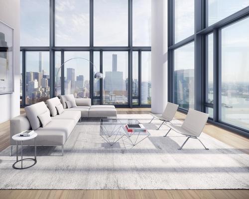 All living rooms are configured to take advantage of the views and feature light colour schemes designed to complement the smooth and textured surfaces of wood, plaster and glass / bloomimages