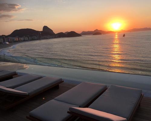 A rooftop area is dedicated to wellness, with an infinity pool, wet deck and views of Copacabana Beach