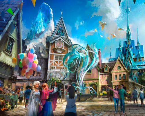 A recreation of Arendelle, the new Frozen area at the park will feature a lake, ice mountain, two rides, shops and restaurants / Disney