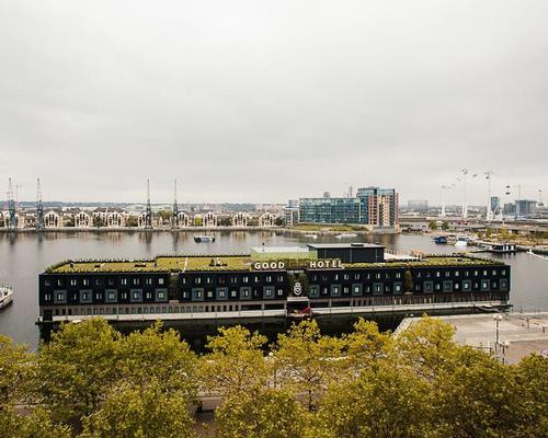 A luxury floating hotel with 148 bedrooms has opened at the King George V lock on the River Thames in London / Good Hotel