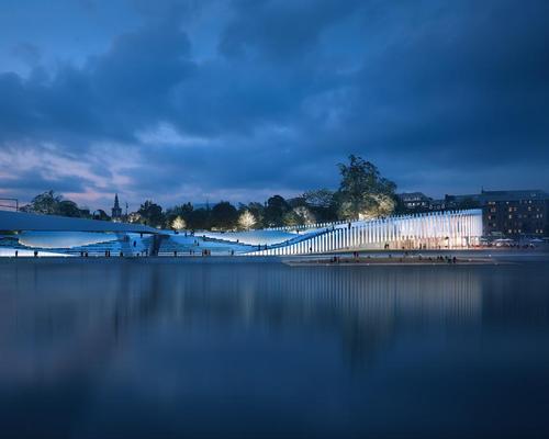 The design concept is inspired by the confluence of the two rivers it neighbours / 3XN