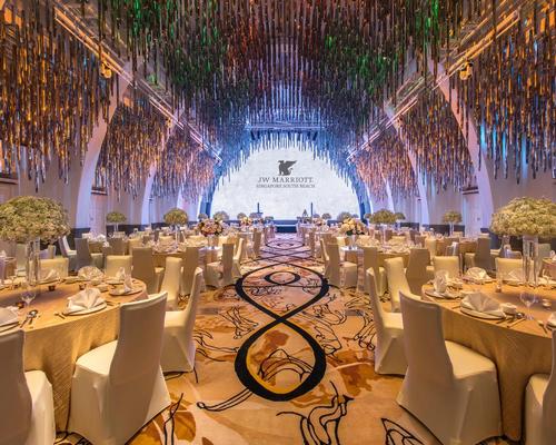 Forest of Lights, an 11,520-light feature designed by Philippe Starck, hangs from the high ceilings of the hotel’s Grand Ballroom