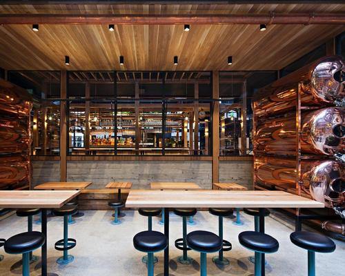 Techne have completely rebuilt the venue – which formerly housed an Italian restaurant – while preserving its distinctive exterior, including the sawtooth roof, which dates from 1896