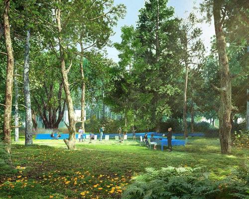 Seating areas, running tracks and sporting facilities will feature in the World of Sports campus / LOLA Landscape Architects