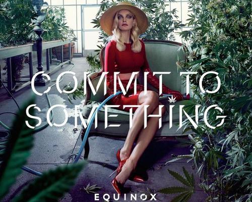 A picture of a woman cultivating cannabis - legal in some US states, but illegal in others – is part of the gym brand's advertising campaign
