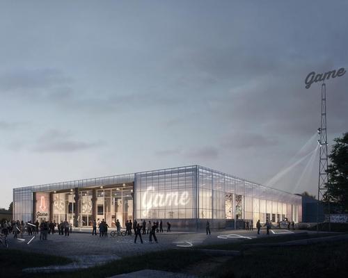 The industrial building will be opened up, wrapped in a new performative translucent facade / EFFEKT