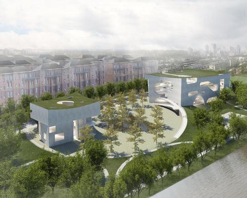 The complex will be formed of two separate buildings set in a public landscape / Steven Holl Architects