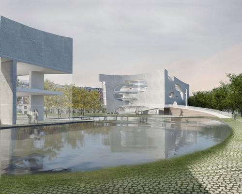 The design concept is described by the studio as merging 'clouds and time,' in reference to philosopher Karl Popper’s 1965 lecture on the evolutionary model of free will / Steven Holl Architects