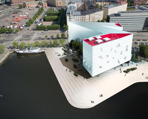 The panels are designed to give the appearance of broken sea glass, further enhancing the connection between the hotel and the waterfront / Snøhetta 
