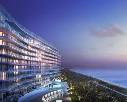 The complex will also feature a private members' club, two restaurants, four swimming pools, a spa and fitness center, more than 40 beach cabanas, a park and oceanside gardens / DBOX