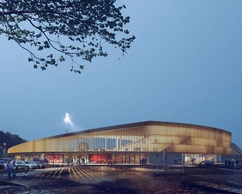 The stadium has been re-imagined as a community space, with a semi-transparent facade that animates the ground and its surroundings / Sockeel Architectes and Olgga Architects