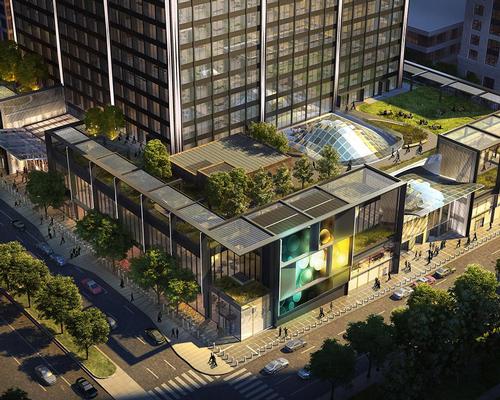 A dramatic glass skylight will provide unobstructed views of all 110 floors of the tower rising above