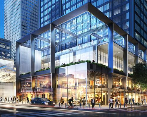 A new three-story transparent, glass structure will be set atop the existing stone plaza, offering a 'see and be seen' experience