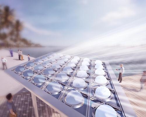 The reflected rays are then concentrated on a photovoltaic receiver, located a safe distance away, that generates electric power / Carlo Ratti Associati