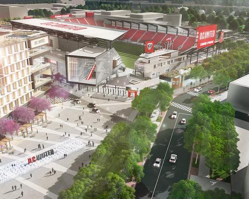 The architectural team envisioned a 'contemporary industrial' style to bring a modern aesthetic to the DC United brand / D.C. United