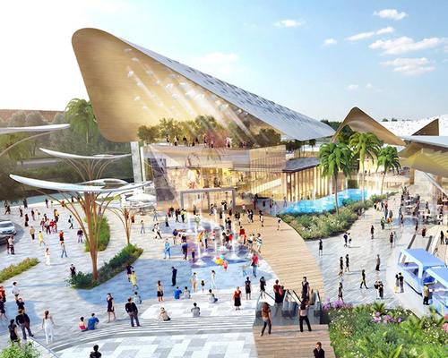 A multitude of large canopy structures, inspired by seashells in form and colour, will feature above the buildings / Benoy